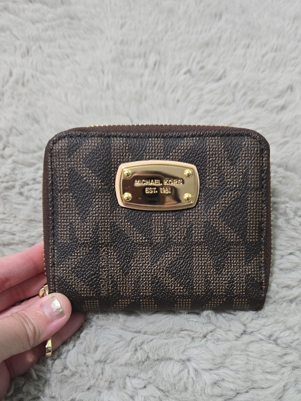 Michael Kors Jet Set signature brown coated canvas zip-around compact wallet